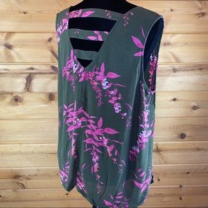 Tunic blouse sleeveless Ana floral green pink Large dressy cage tank tropical